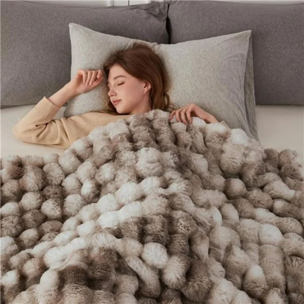 Faux Fur Throw Blanket Soft Plush Fuzzy Cozy Couch Sofa 50x60 Brown Rabbit Fur